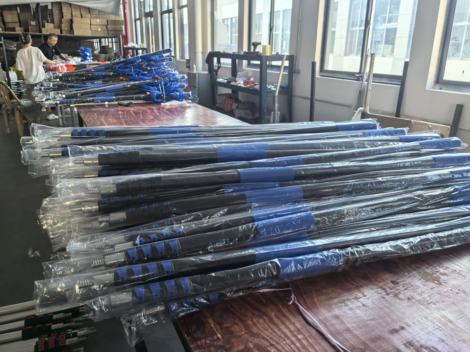 Finished telescopic poles prepared inside the CleanSystem Pro factory