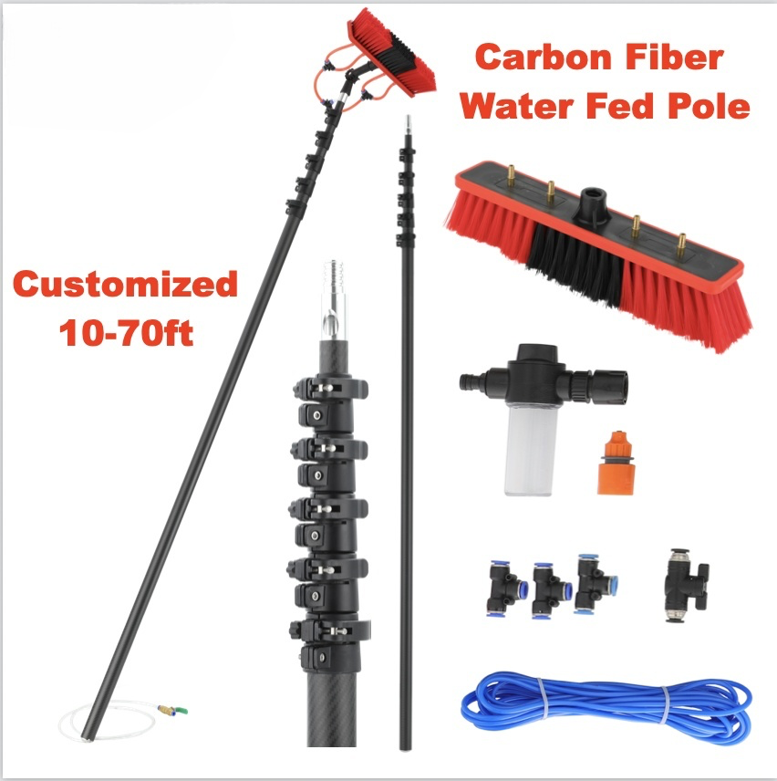 12FT–70FT Carbon Fiber Water Fed Pole with Brush | Telescopic Window & Solar Panel Cleaning Pole