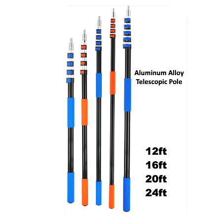Custom aluminum telescopic poles in 12 FT, 16 FT, 20 FT and 24 FT lengths