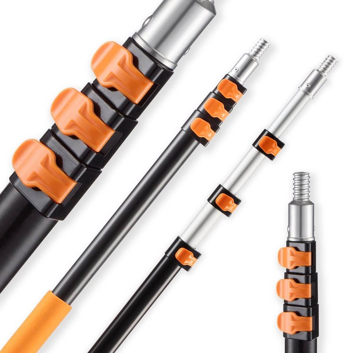 Custom aluminum extension poles with orange locking clamps
