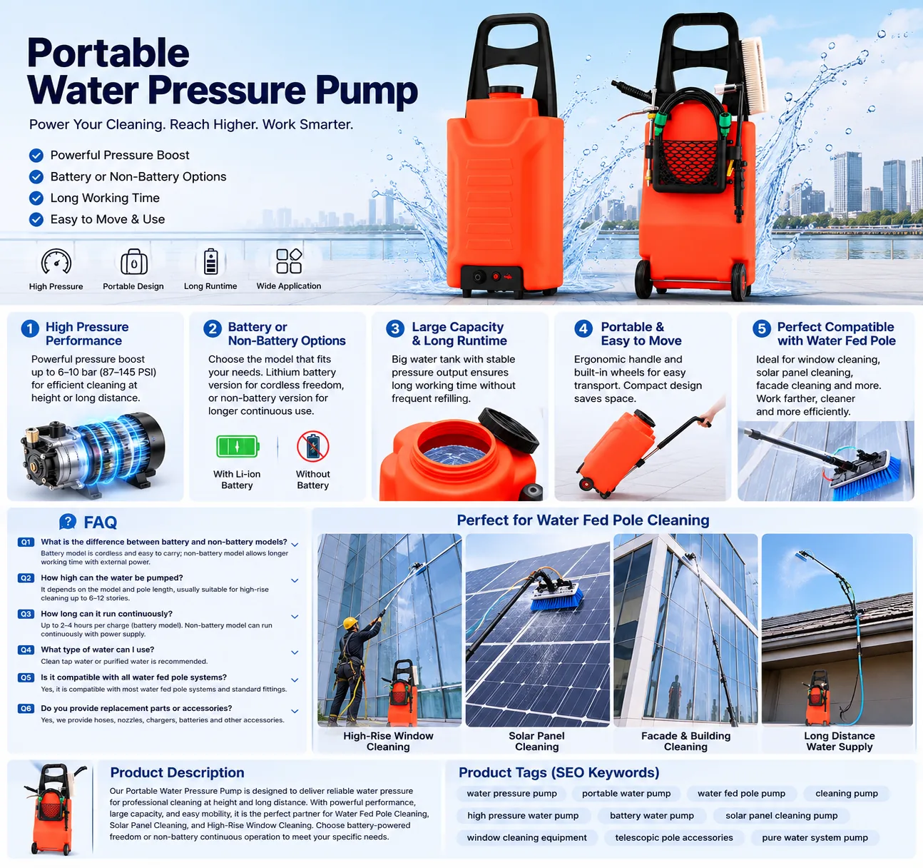 Portable water fed pole booster pump product overview and use examples